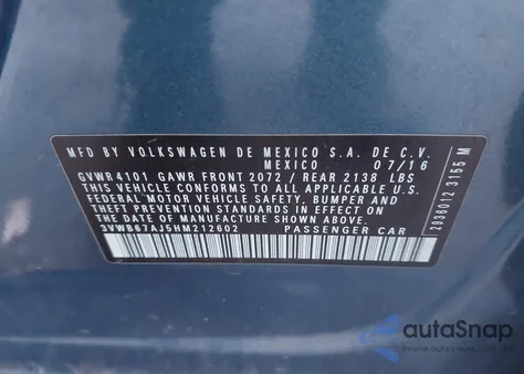 2017 Volkswagen Jetta 1.4T Se из США, поврежденный, VIN 3VWB67AJ5HM212602